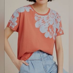 Anthropologie Floral Graphic Tee - Color Orange - Size Medium